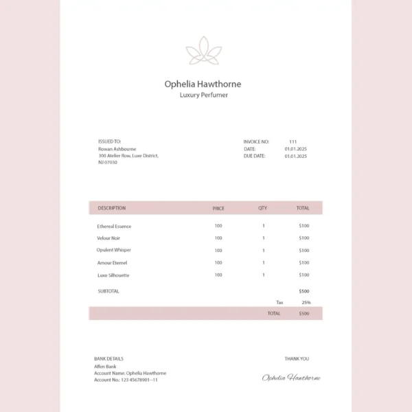 Rose Minimalist Invoice
